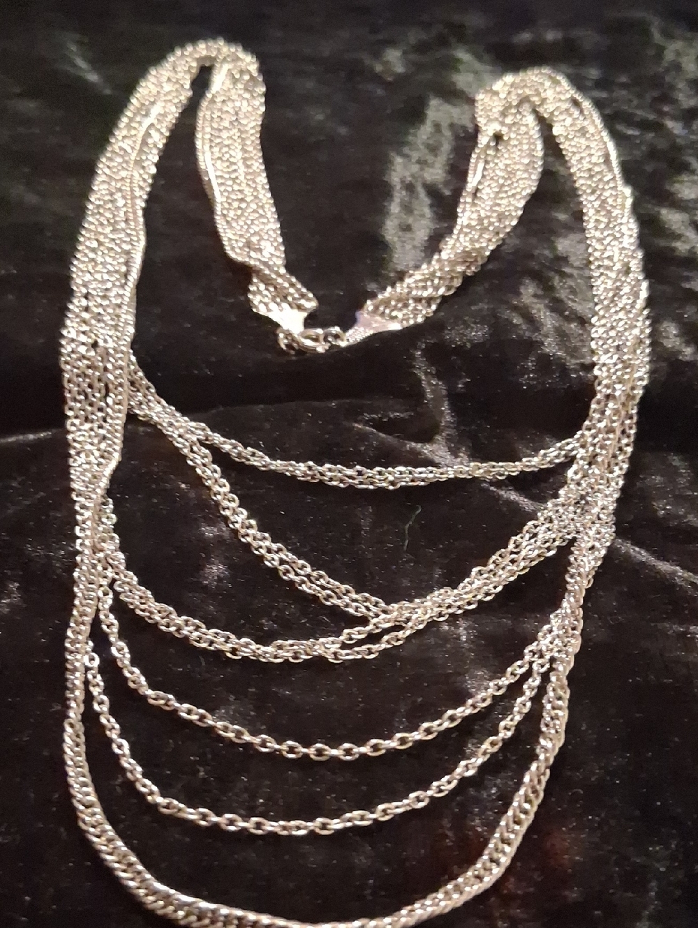 Vintage Silky Silver Multi-Strand Layered Necklace 24 In Long. Like New.